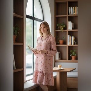 Nümph Danish Boho Cottagecore Feminine Flowy Comfortable Long Sleeve Dress Sz M